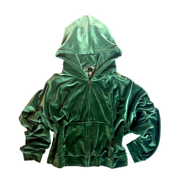 Green Velvet Velour Embroidered Zip Hoodie - Picture 1 of 5